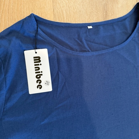 Minibee Linen Blend Blue Long Sleeve Tunic with Pockets 2X Lagenlook Boho NWT - Picture 6 of 12